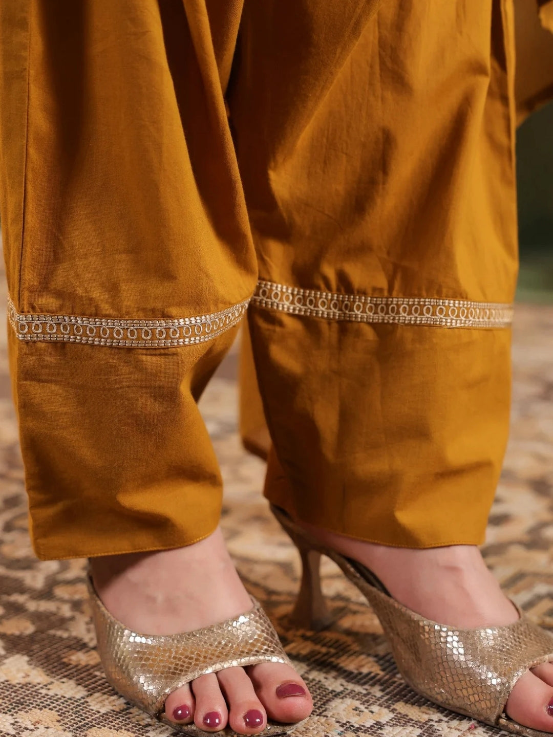 Mustard Pure Cotton Embroidered Kurta Set with Farsi Salwar