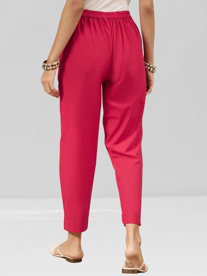 Bright Red Cotton Flex Pants with Side Pockets