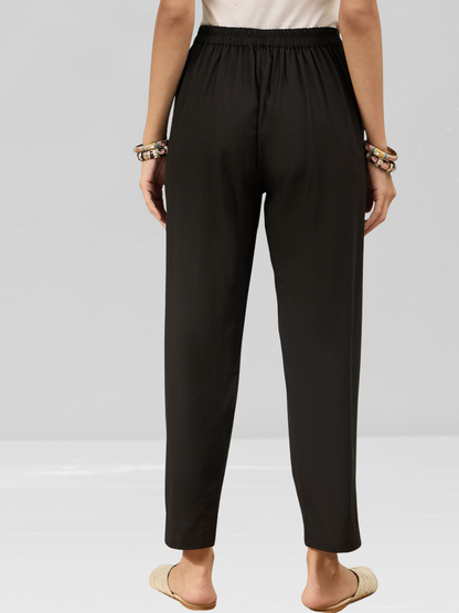 Black Cotton Flex Pants with Side Pockets