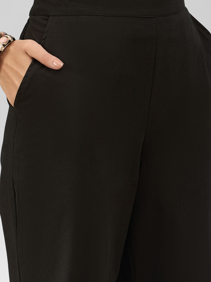 Black Cotton Flex Pants with Side Pockets
