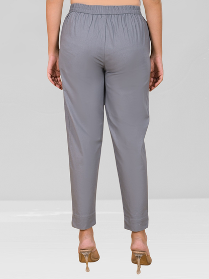 Grey Cotton Flex Pants with Side Pockets