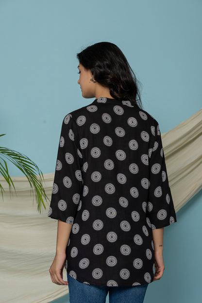 Black Soft Cotton Printed Top – Casual & Office Wear