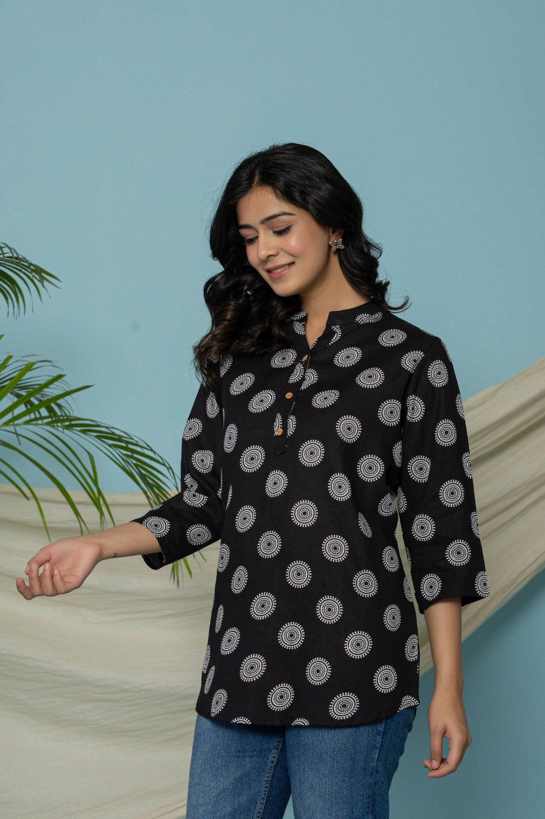 Black Soft Cotton Printed Top – Casual & Office Wear