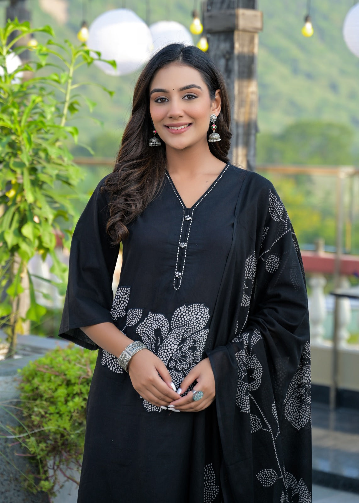 Black Cotton Suit Set with Aplique Work – Elegant Daily Wear