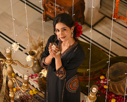Black Cotton Suit Set with Aplique & Mirror Work – Festive & Ethnic Wear