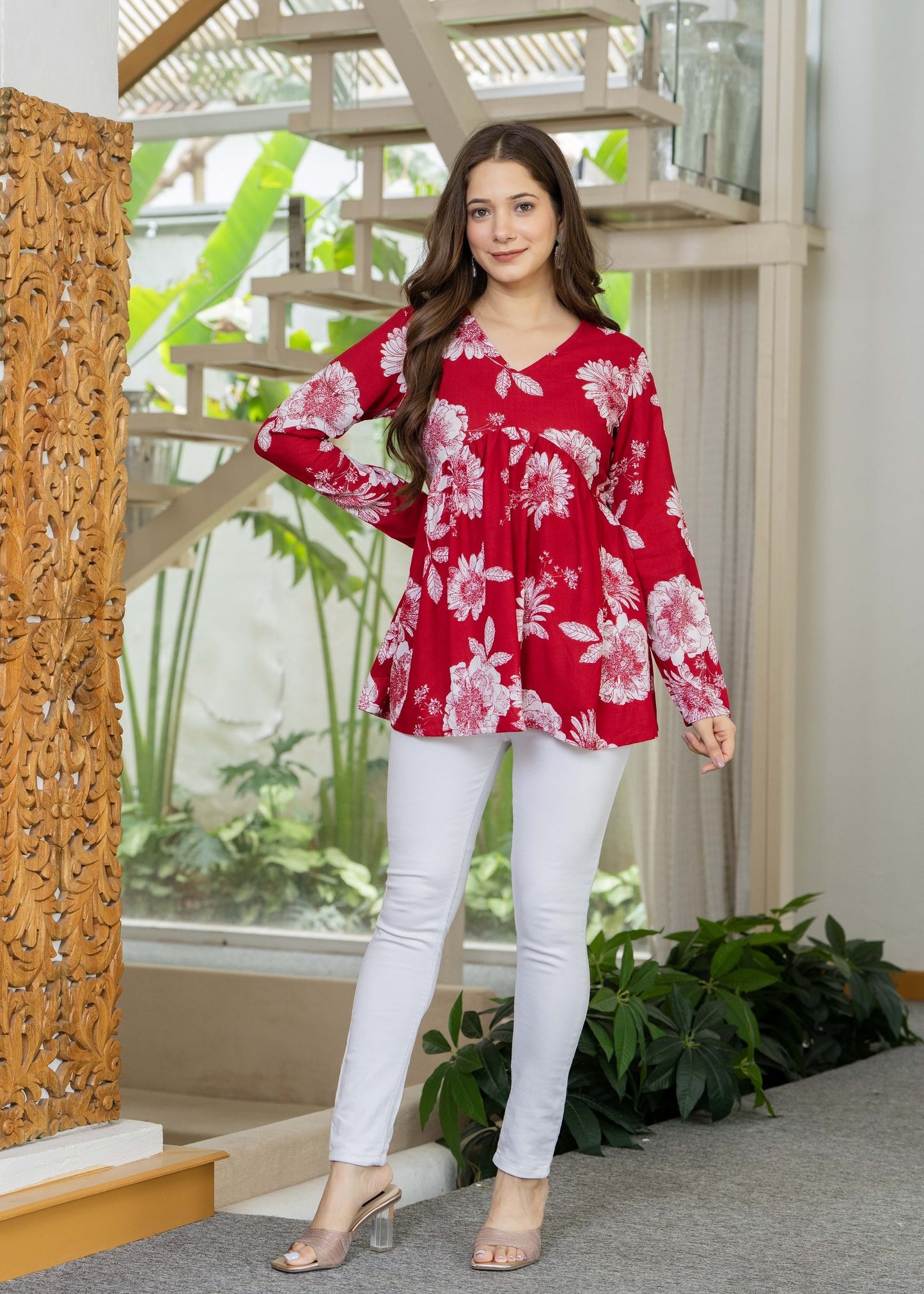 Crimson Red Cotton Top – Chic Casual Wear