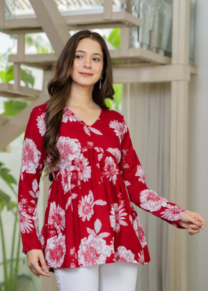 Crimson Red Cotton Top – Chic Casual Wear