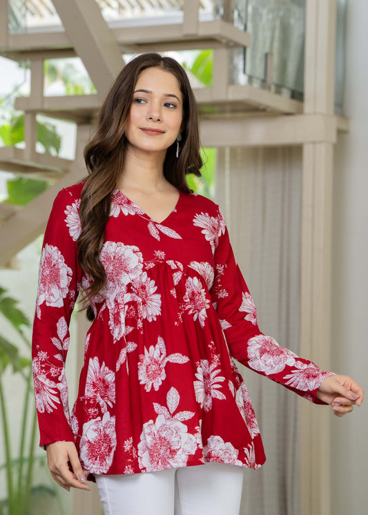 Crimson Red Cotton Top – Chic Casual Wear