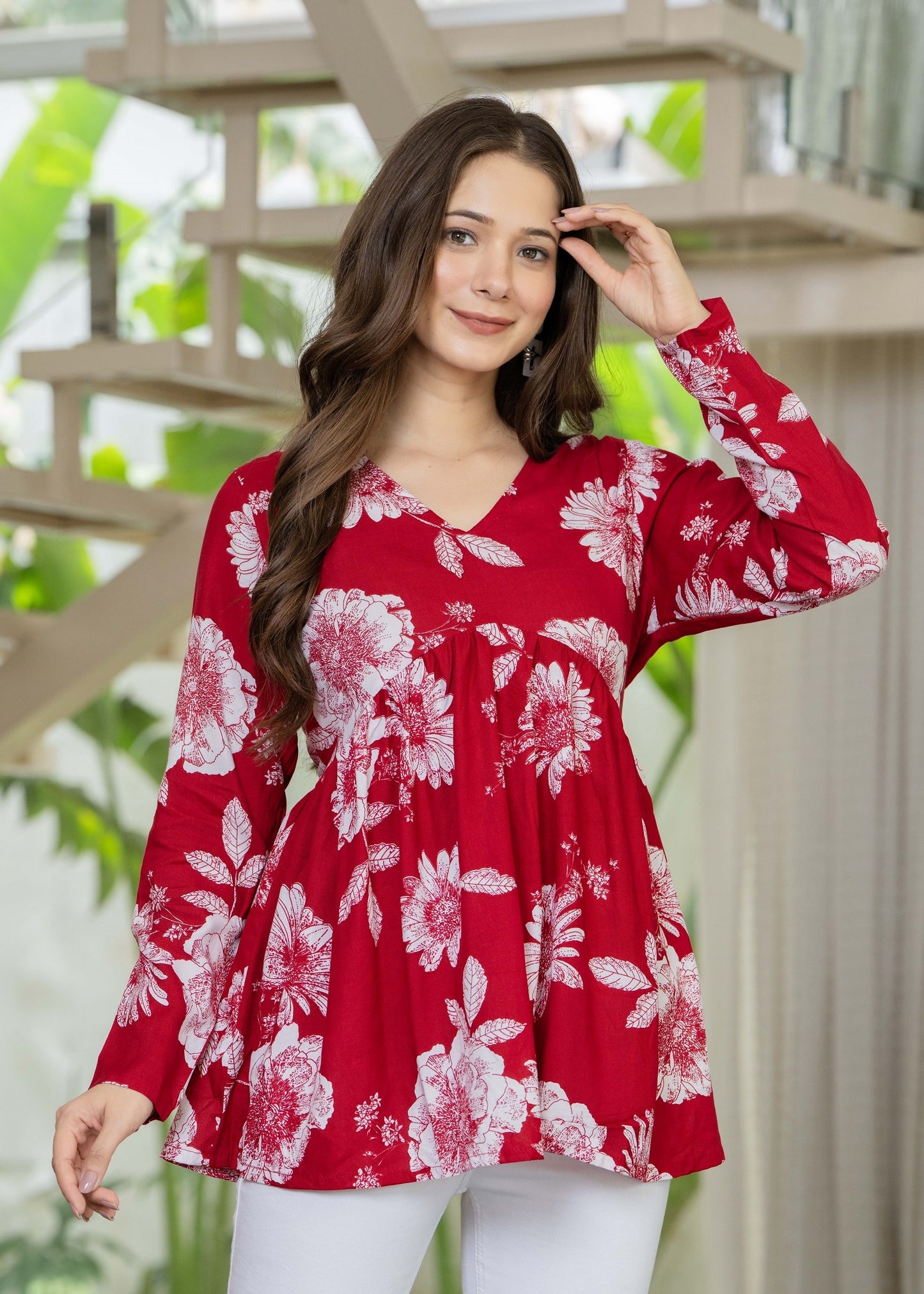Crimson Red Cotton Top – Chic Casual Wear