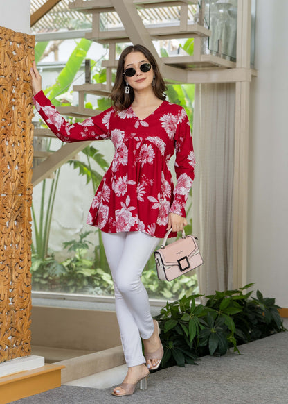 Crimson Red Cotton Top – Chic Casual Wear