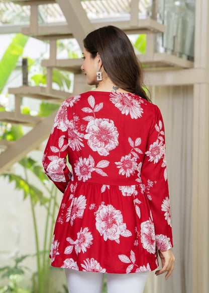 Crimson Red Cotton Top – Chic Casual Wear
