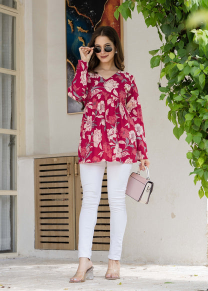 Crimson Red Cotton Top – Chic Casual Wear