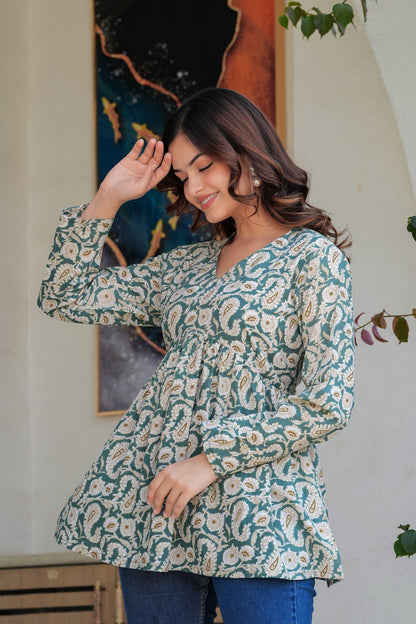 Teal Green Cotton Top – Casual & Everyday Wear