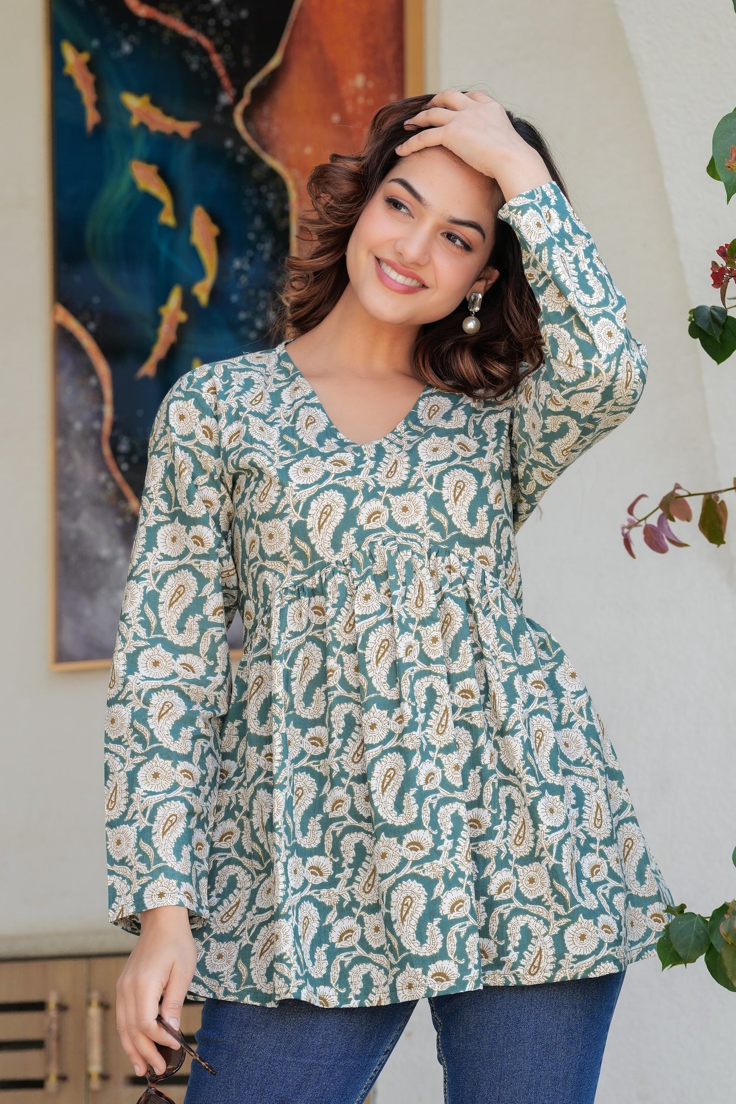 Teal Green Cotton Top – Casual & Everyday Wear