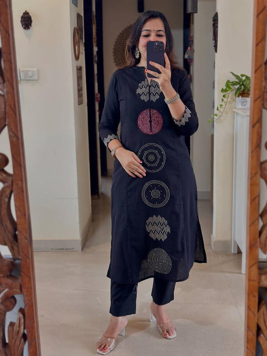 Deep Navy blue Pure Cotton Kurta Set with Embroidery – Festive & Casual Wear