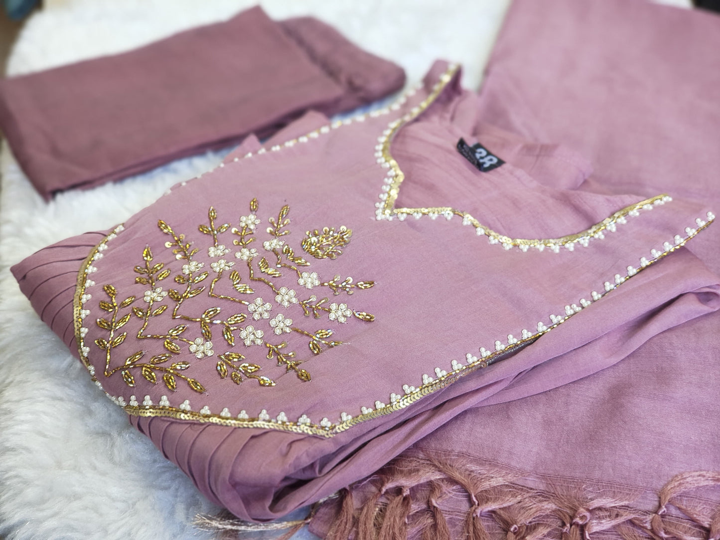 Dusty Rose 3-Piece Anarkali Suit Set – Premium Soft Mul-Chanderi
