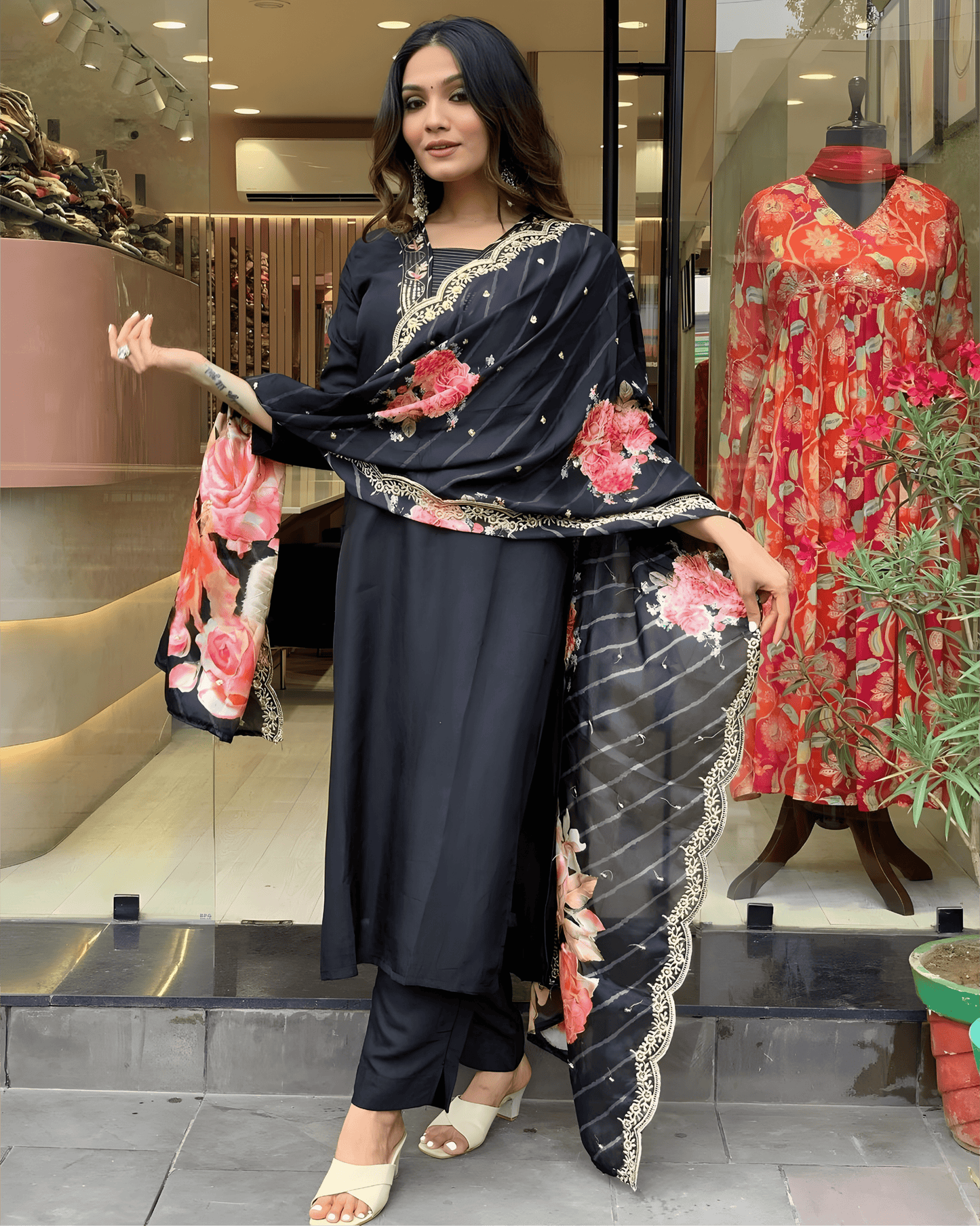 Black Premium Muslin Suit Set with Intricate Embroidery – Luxurious