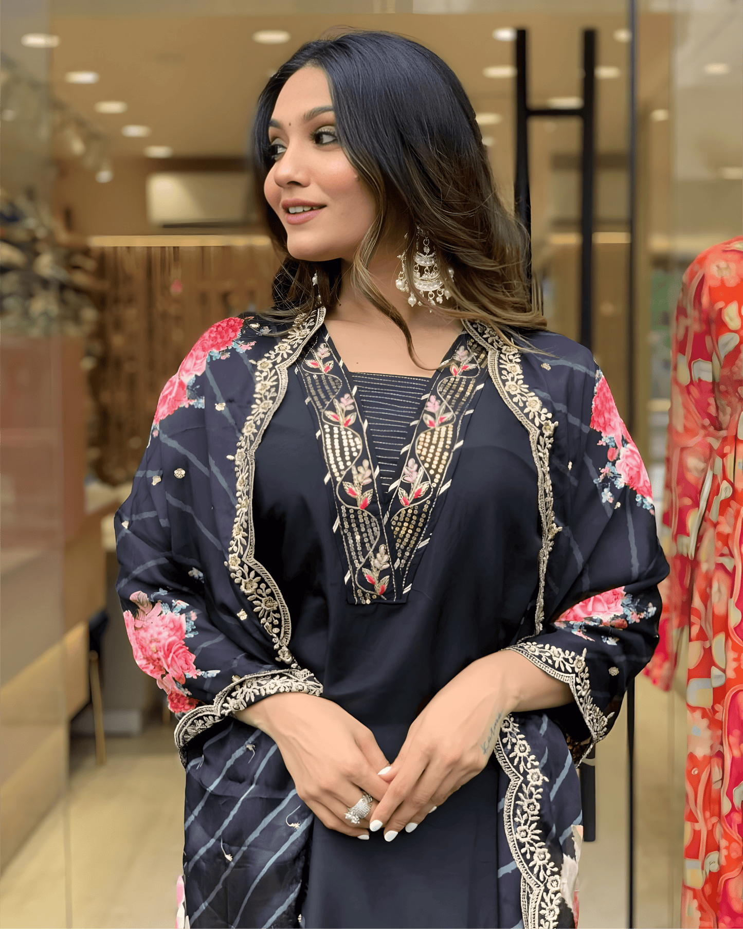 Black Premium Muslin Suit Set with Intricate Embroidery – Luxurious