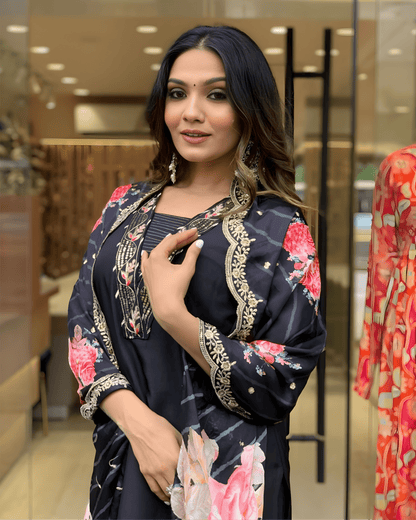 Black Premium Muslin Suit Set with Intricate Embroidery – Luxurious
