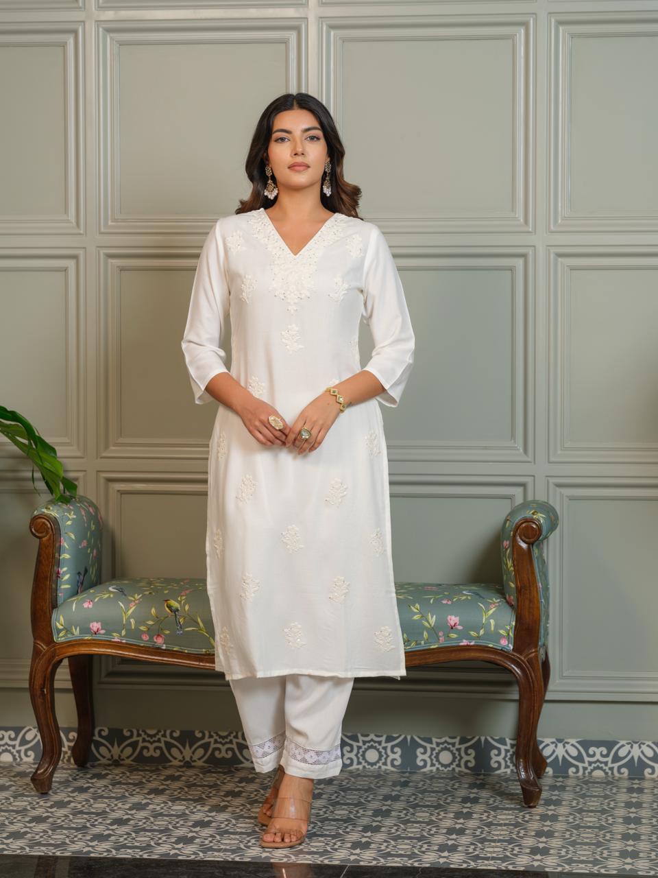 Ethereal in White – Chikankari Embroidered Kurta Set with Crochet Palazzo