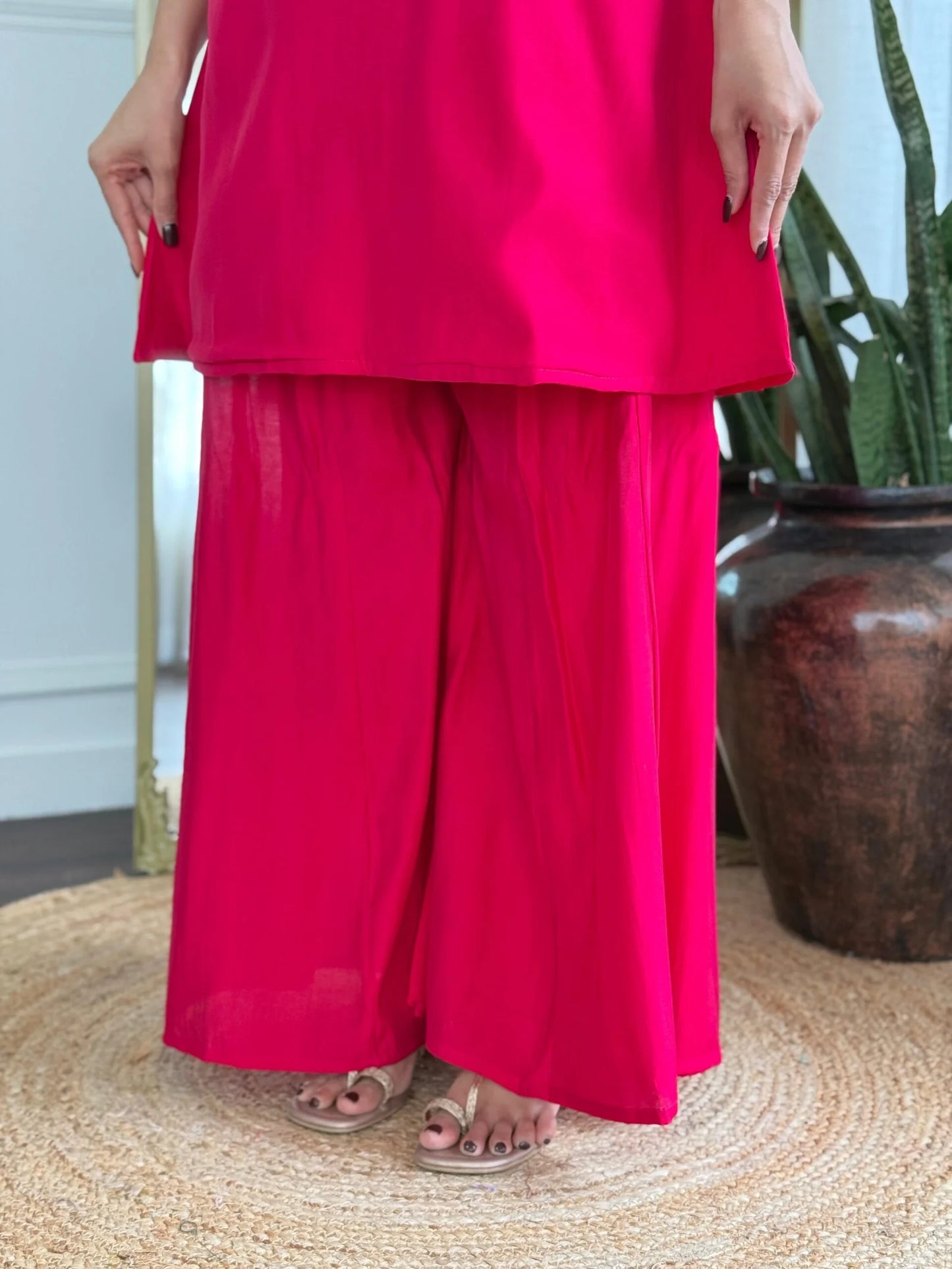 Festive Red Rani Roman Silk Divider Suit with Heavy Zari Work & Cotton Lining