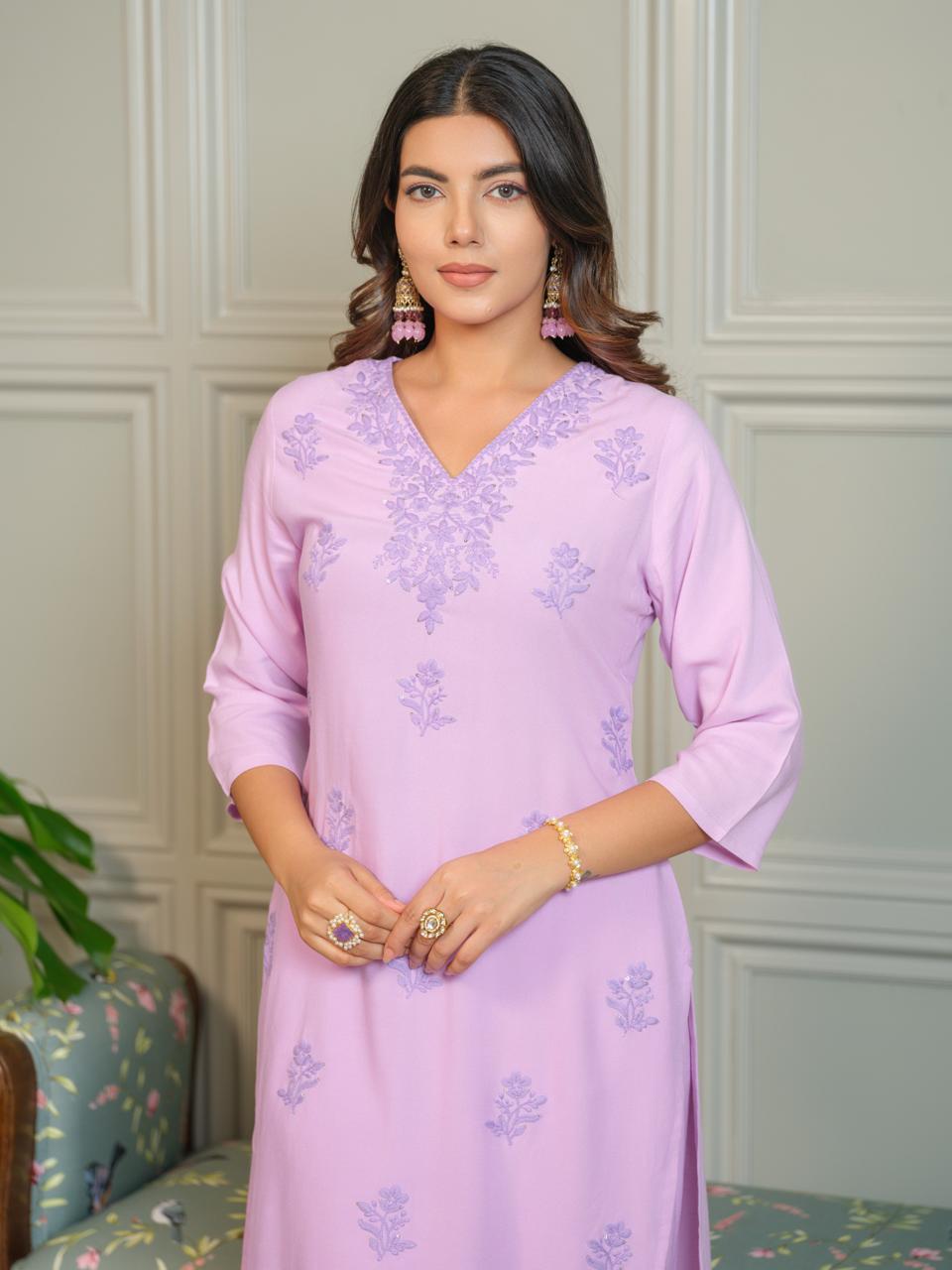 Grace in Lavender – Chikankari Embroidered Kurta Set with Crochet Palazzo