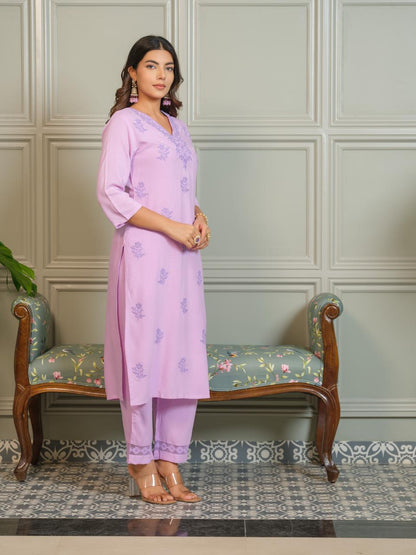 Grace in Lavender – Chikankari Embroidered Kurta Set with Crochet Palazzo