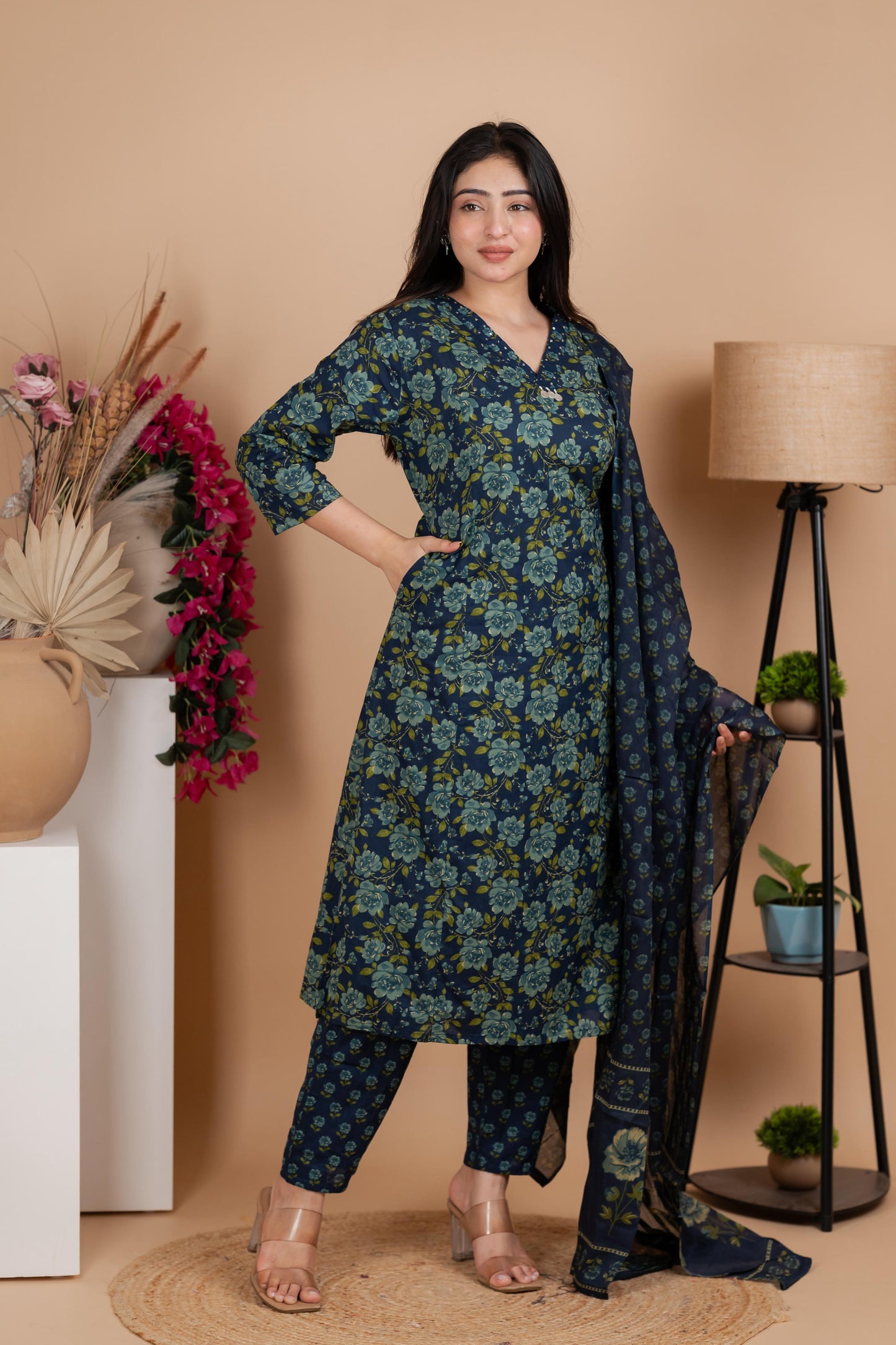 Indigo Jaipuri Cotton A-Line Suit Set – Daily & Office Wear