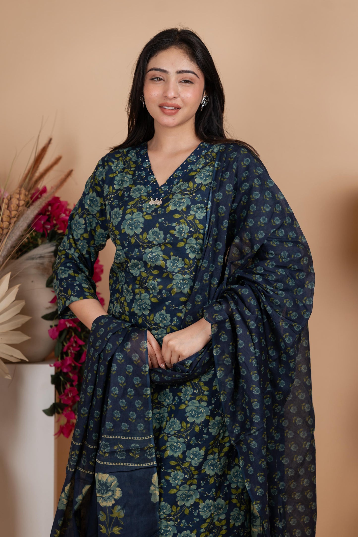 Indigo Jaipuri Cotton A-Line Suit Set – Daily & Office Wear