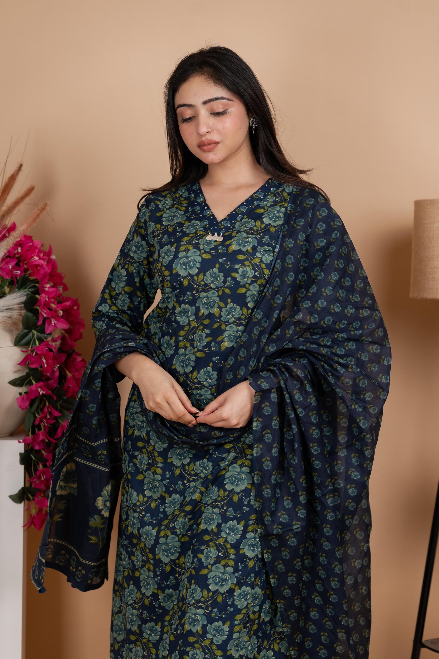 Indigo Jaipuri Cotton A-Line Suit Set – Daily & Office Wear