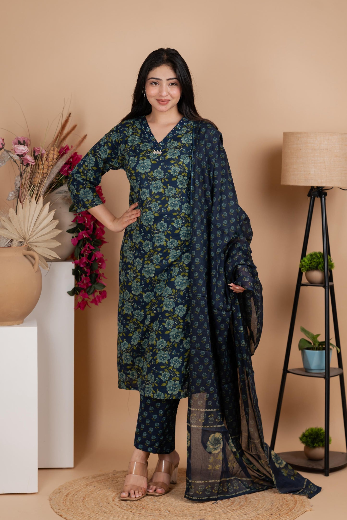 Indigo Jaipuri Cotton A-Line Suit Set – Daily & Office Wear