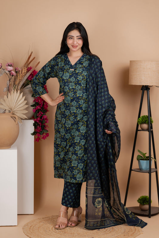 Indigo Jaipuri Cotton A-Line Suit Set – Daily & Office Wear