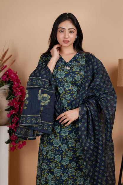 Indigo Jaipuri Cotton A-Line Suit Set – Daily & Office Wear