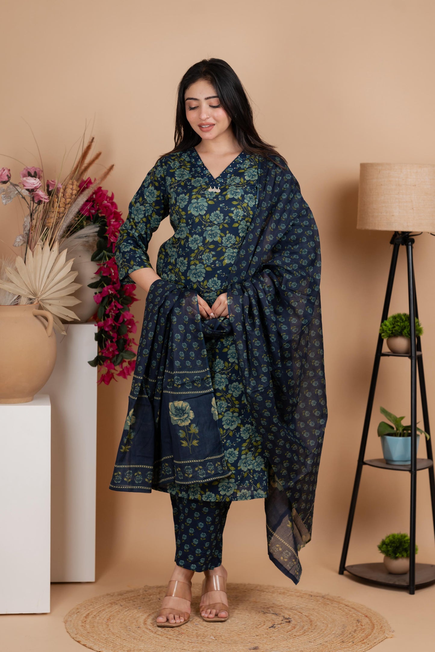 Indigo Jaipuri Cotton A-Line Suit Set – Daily & Office Wear
