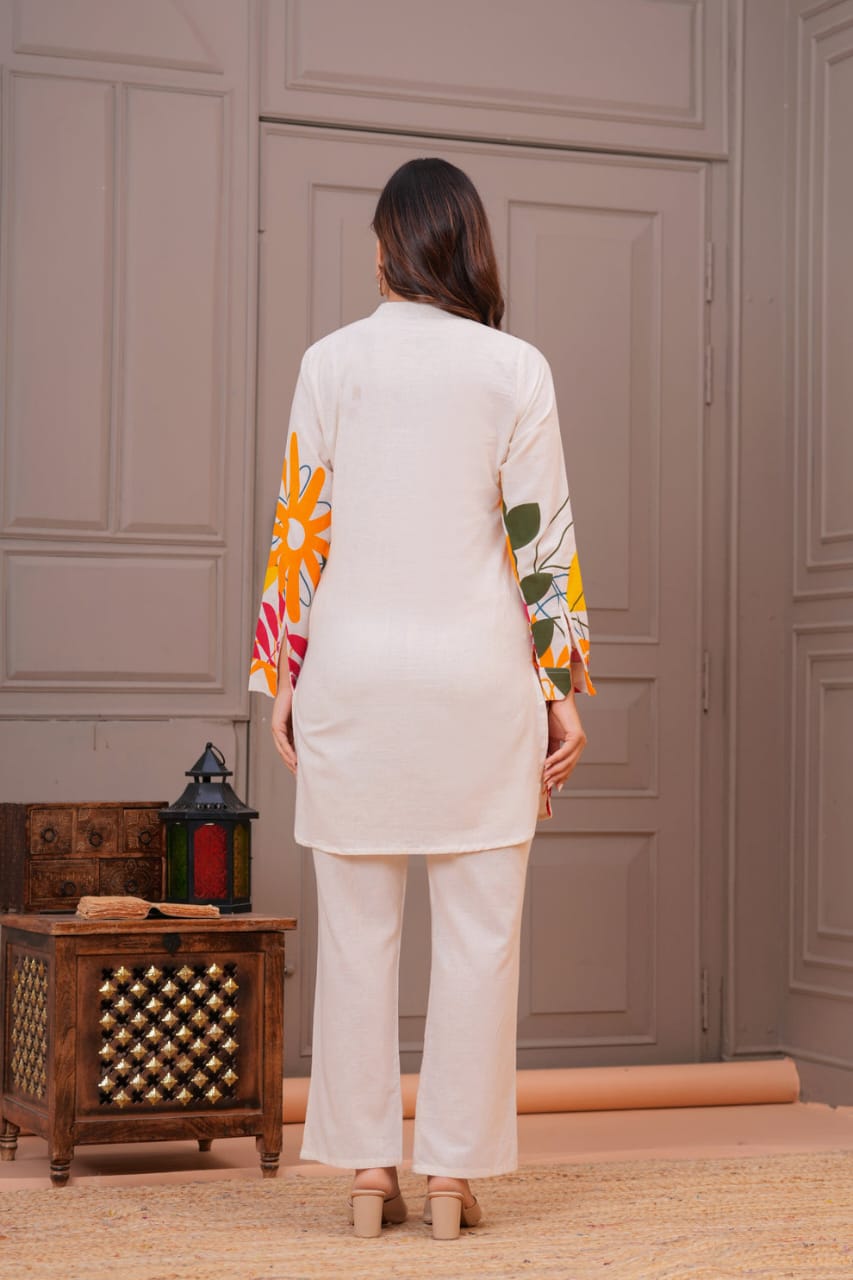 Ivory Cotton Flex Floral Print Co-ord Set