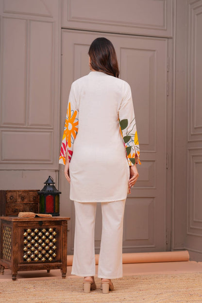Ivory Cotton Flex Floral Print Co-ord Set