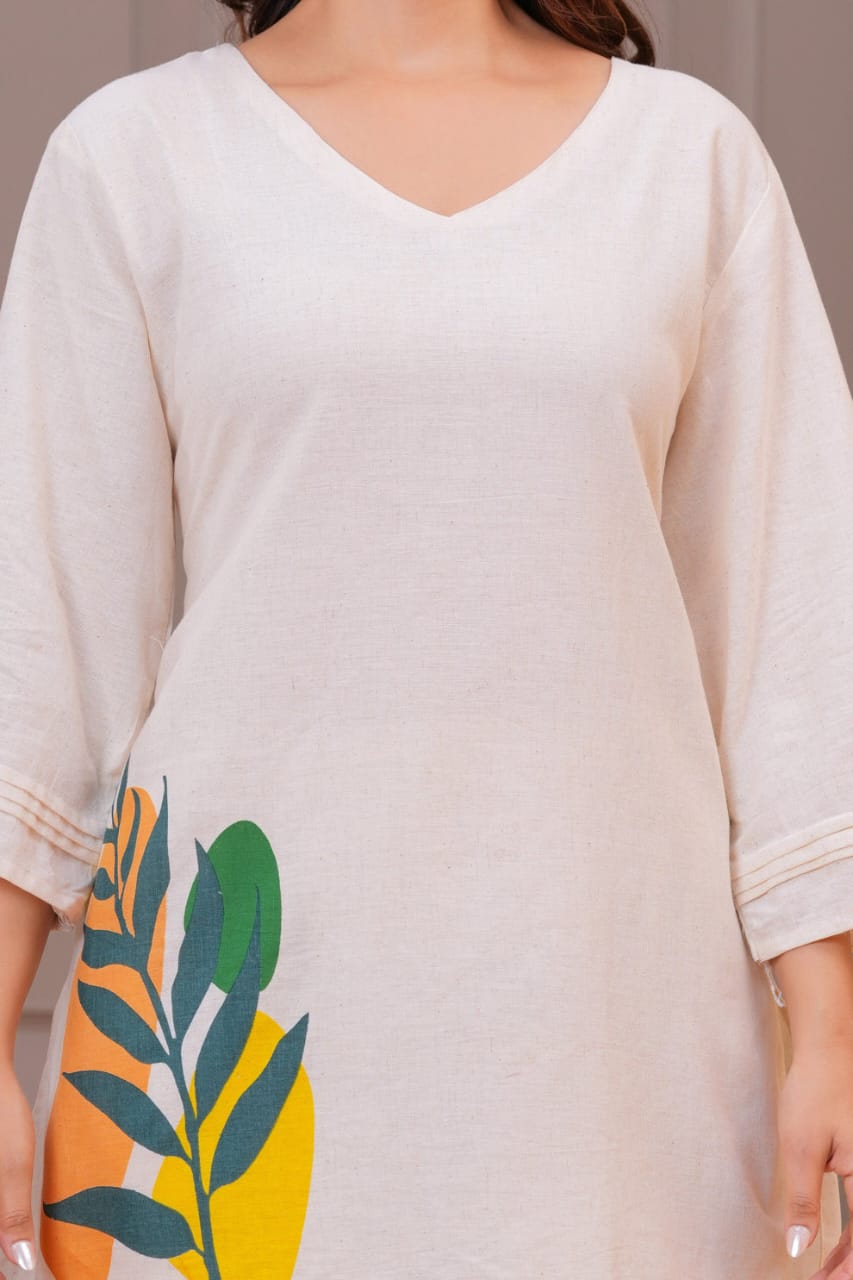 Ivory Cotton Flex Leaf Motif Co-ord Set
