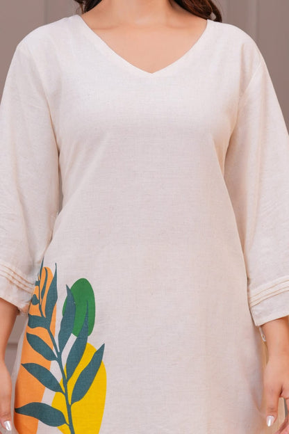 Ivory Cotton Flex Leaf Motif Co-ord Set