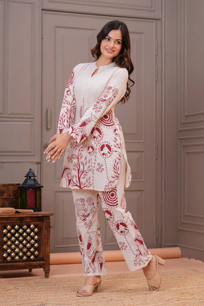 Ivory Flex Cotton Kurta Set with Maroon Motifs – Elegant Daily & Office Wear