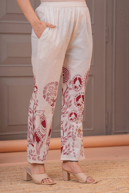 Ivory Flex Cotton Kurta Set with Maroon Motifs – Elegant Daily & Office Wear