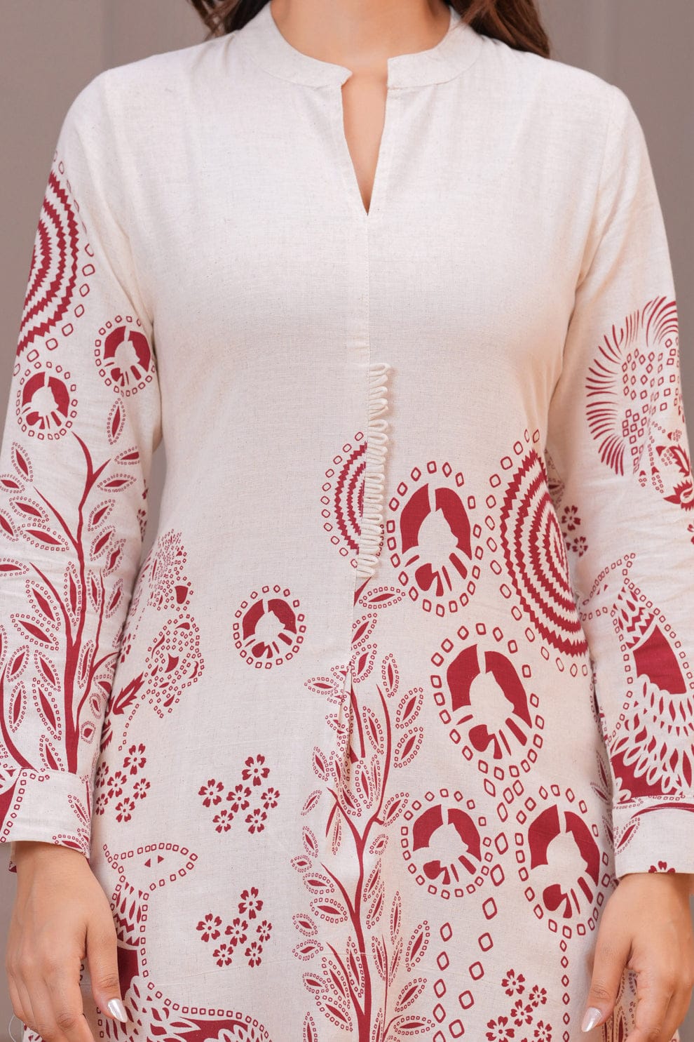 Ivory Flex Cotton Kurta Set with Maroon Motifs – Elegant Daily & Office Wear
