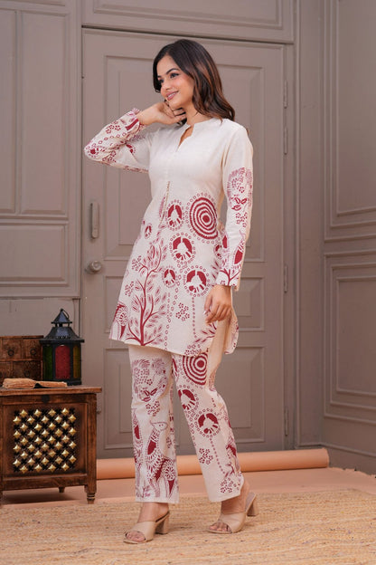 Ivory Flex Cotton Kurta Set with Maroon Motifs – Elegant Daily & Office Wear