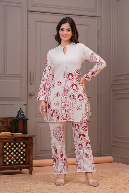 Ivory Flex Cotton Kurta Set with Maroon Motifs – Elegant Daily & Office Wear