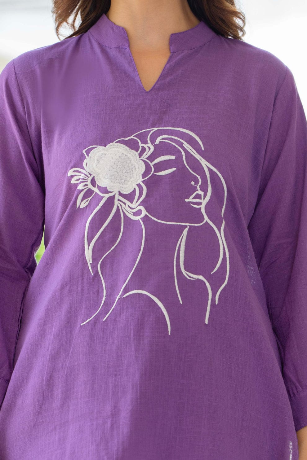 Lavender Purple Cotton Flex Co-ord Set with Artistic Embroidery