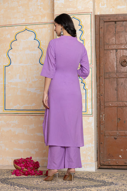 Light Purple Premium Cotton Embroidered Kurta Kurta Set for Women