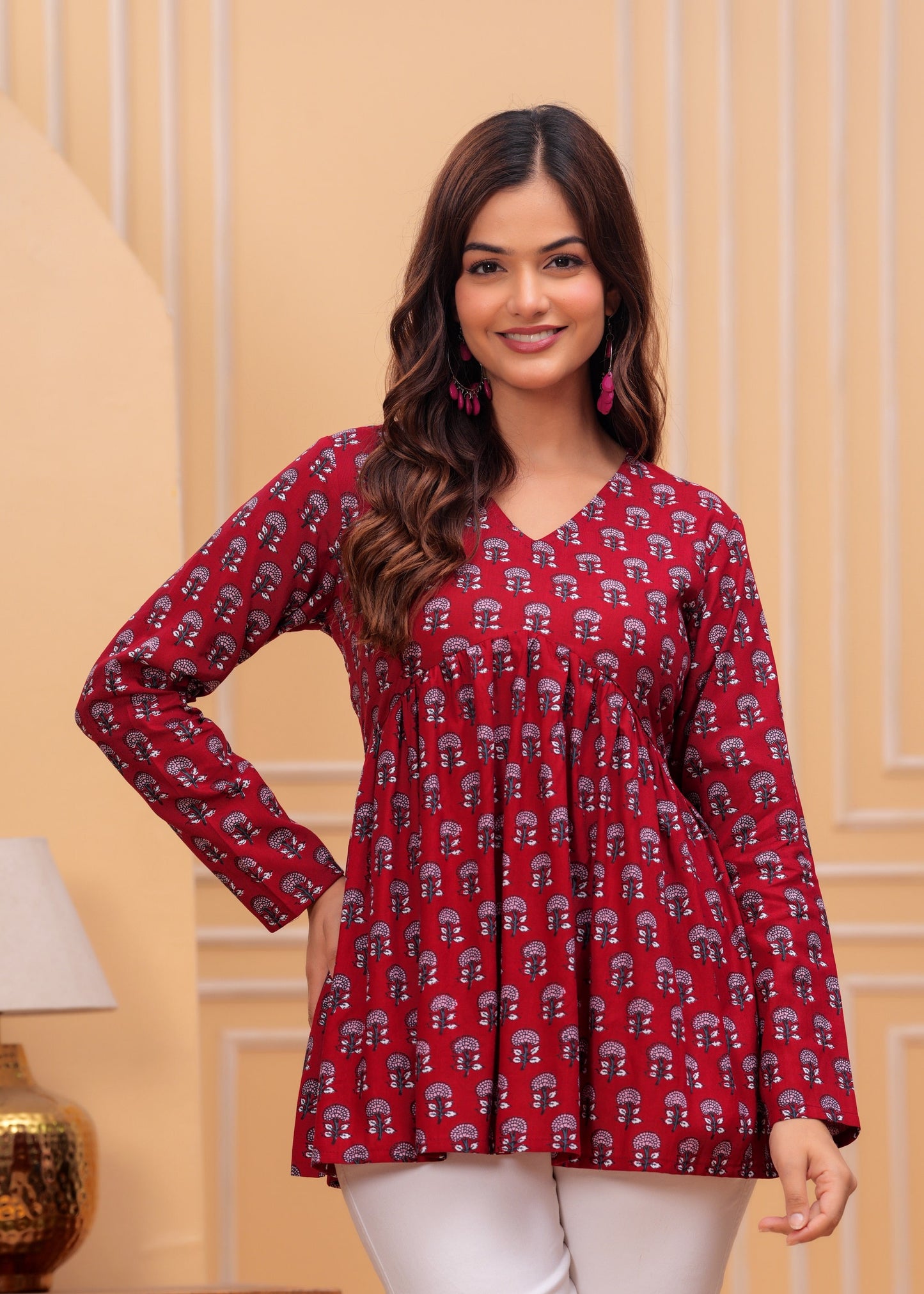 Maroon Cotton Printed Top – Everyday Casual Wear