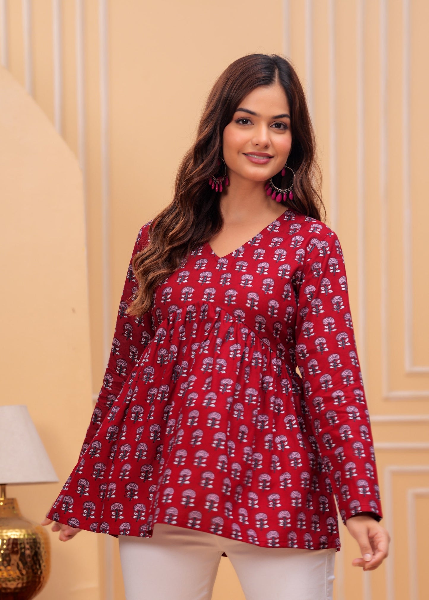 Maroon Cotton Printed Top – Everyday Casual Wear