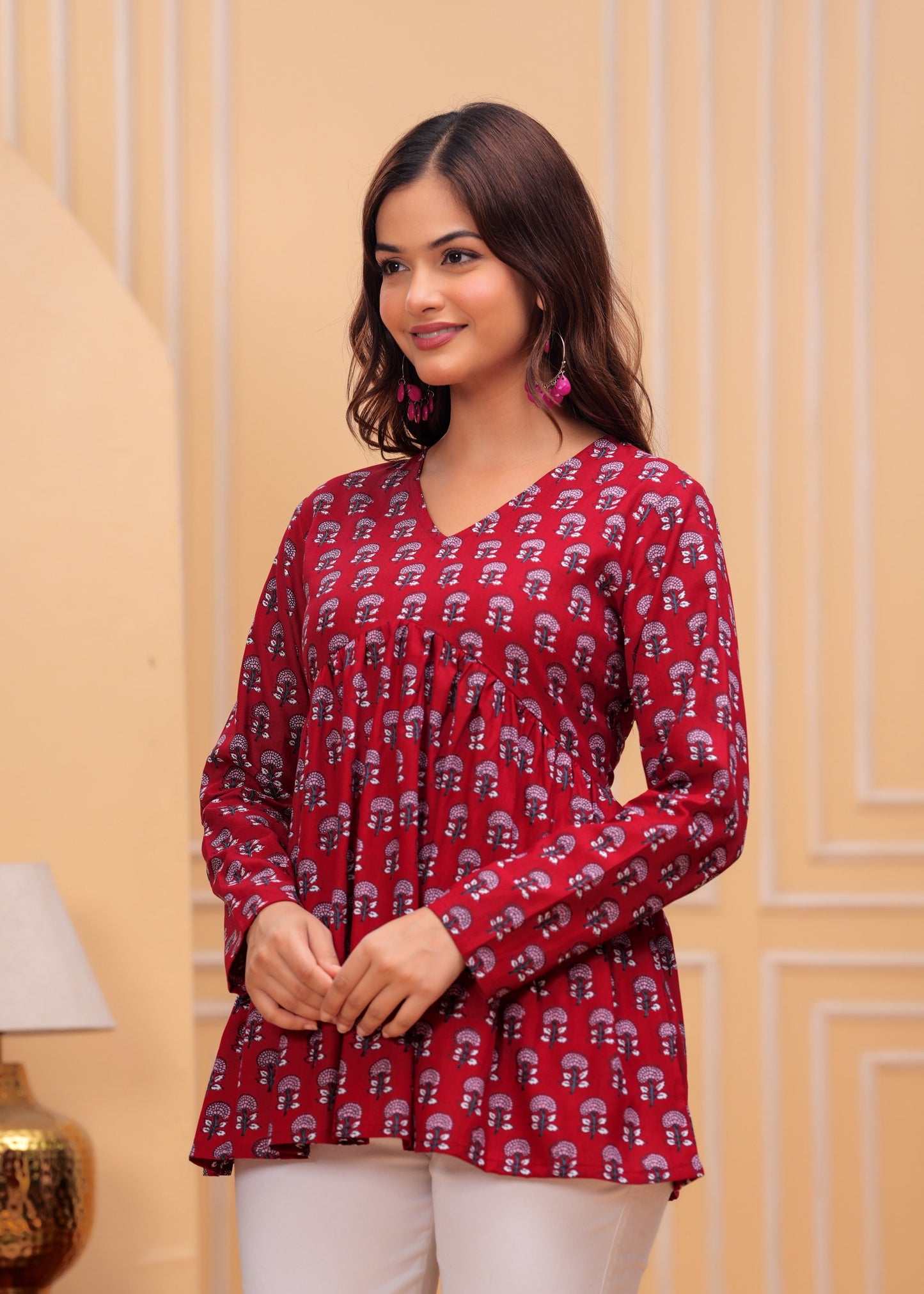 Maroon Cotton Printed Top – Everyday Casual Wear