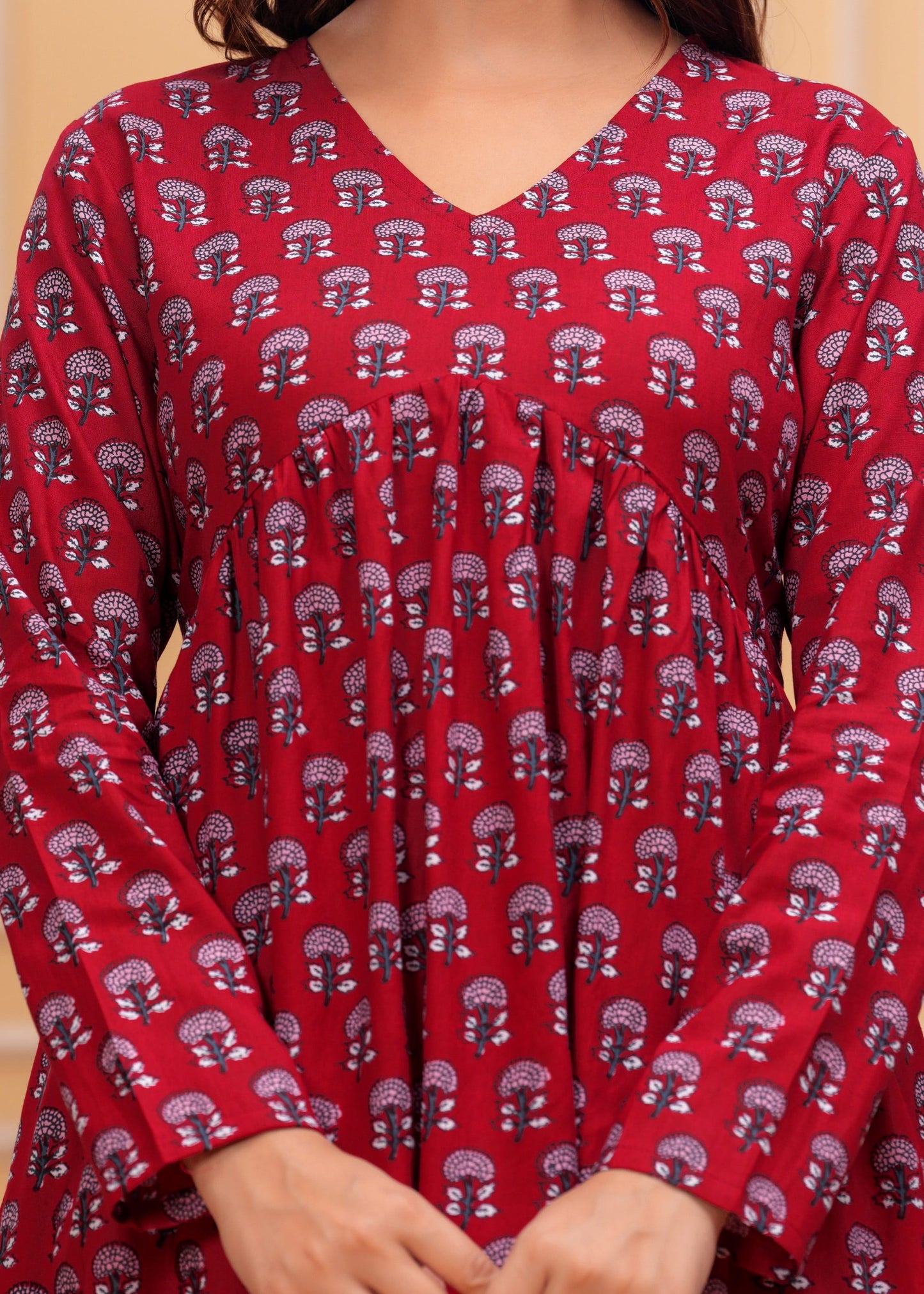 Maroon Cotton Printed Top – Everyday Casual Wear