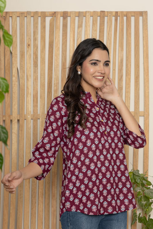 Maroon Soft Cotton Top – Casual & Office Wear